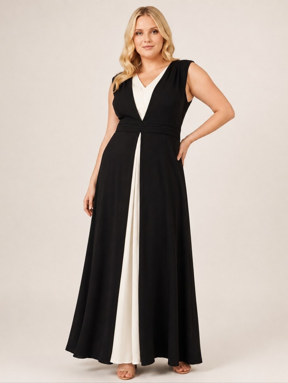 Tadashi black and ivory silk evening formal dress size 18Q